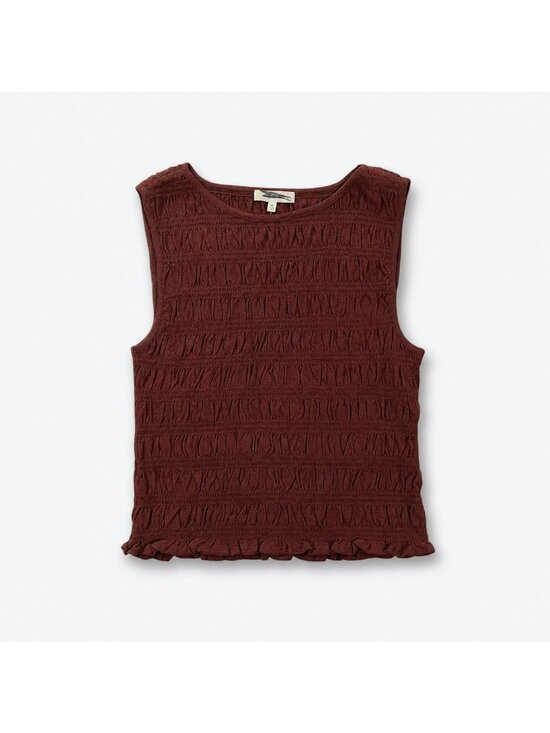 Tops - Madewell Smocked Boatneck Tank Top Women’s XS Henna Brown Cotton Linen Blend NWT